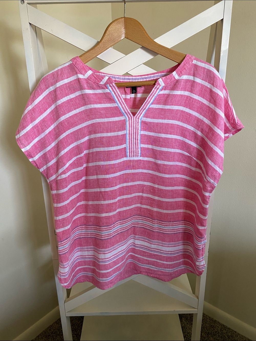 Talbots Pink and White Striped Short-Sleeve Tunic